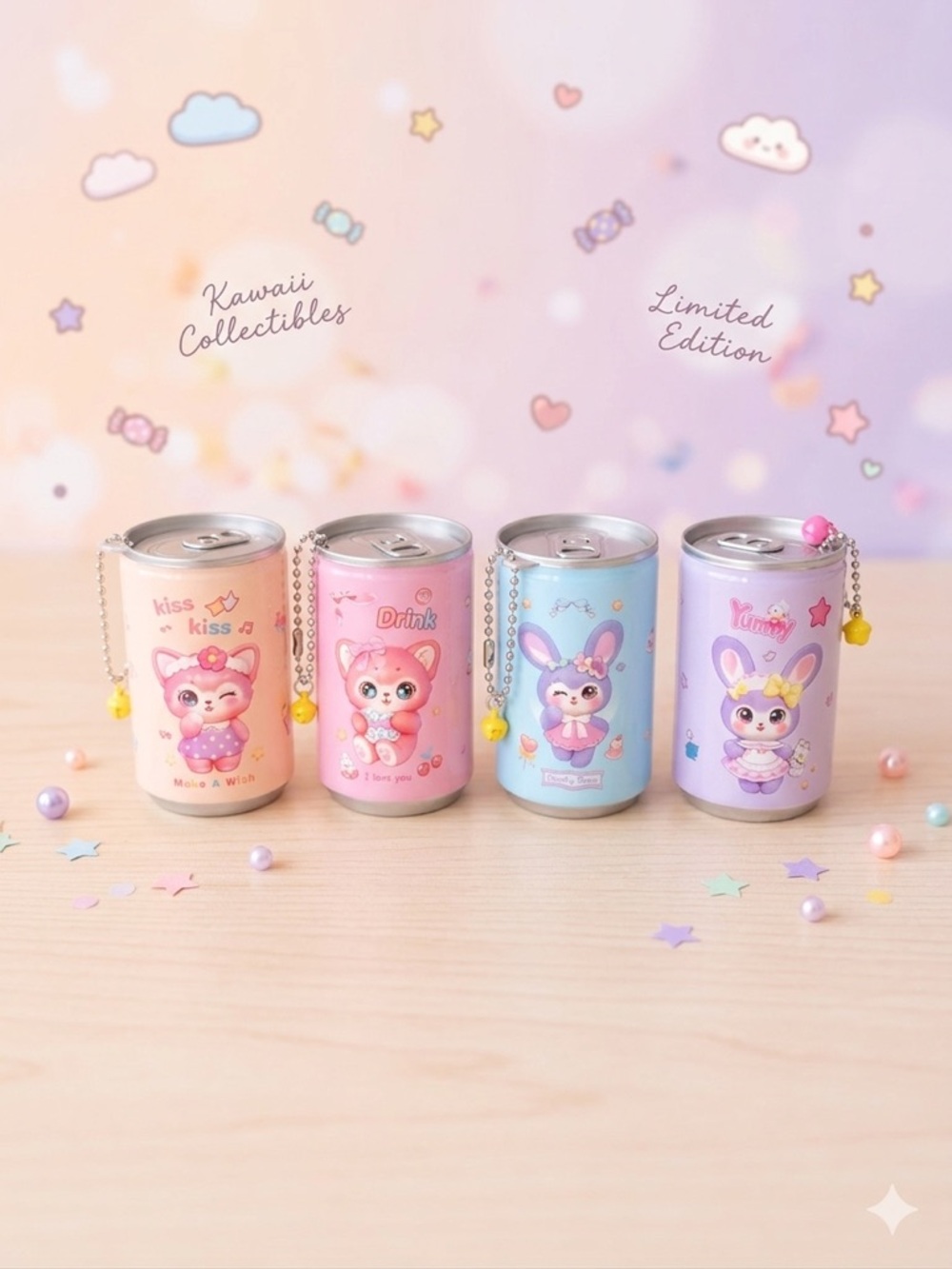 Kawaii Pastel Can Keychain Set - sanitizer wipes